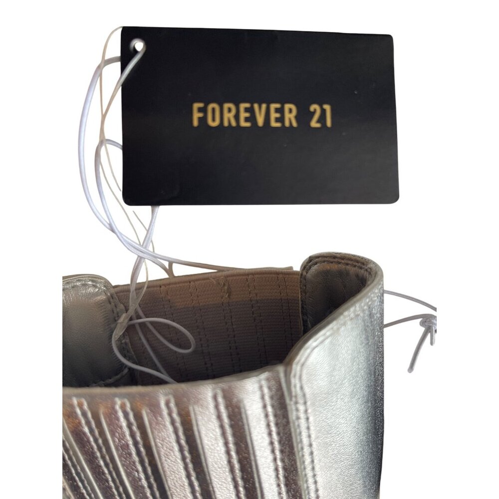 Forever 21 Ankle Boots New Metallic Silver Women's booties Size 7 Block Heel Fau - Picture 3 of 13